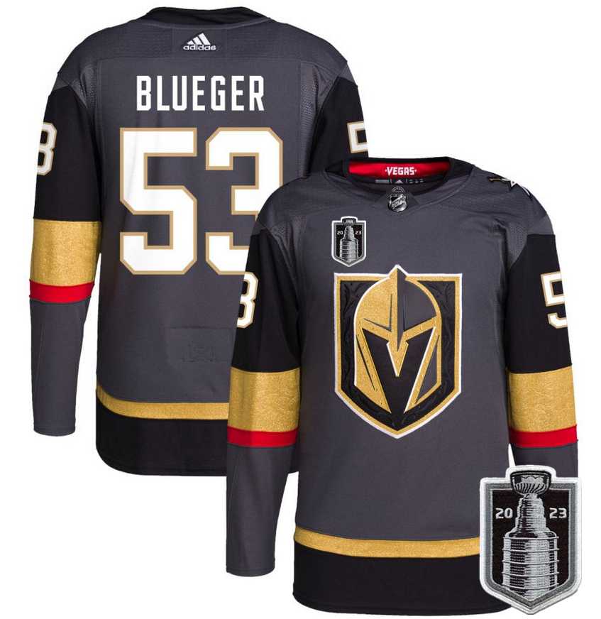 Men%27s Vegas Golden Knights #53 Teddy Blueger Gray 2023 Stanley Cup Final Stitched Jersey Dzhi->vegas golden knights->NHL Jersey